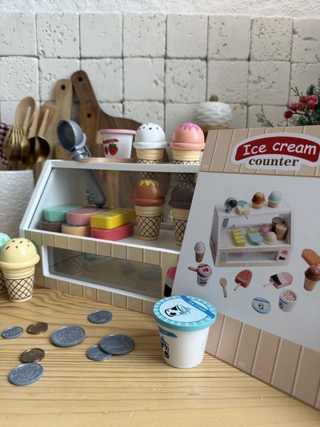 Дерев&rsquo;яний набір морозива Ice Cream Counter &bull; Ігровий прилавок з ріжками, ескімо, кульками та аксесуарами &bull; Дитяча дерев&rsquo;яна мороз 132 фото