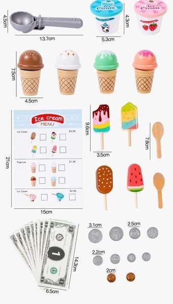 Дерев&rsquo;яний набір морозива Ice Cream Counter &bull; Ігровий прилавок з ріжками, ескімо, кульками та аксесуарами 131 фото