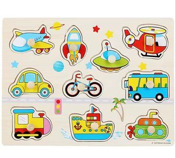 Дерев&rsquo;яний пазл-вкладиш з ручками &ldquo;Транспорт&rdquo; | Розвивальна іграшка для дітей 41 фото